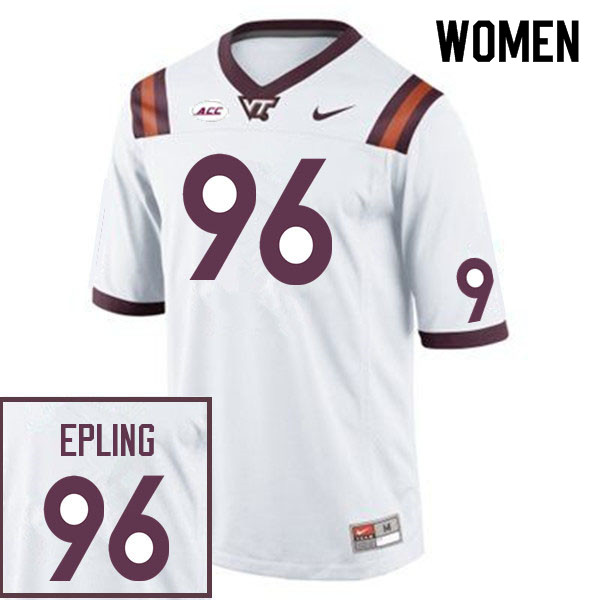 Women #96 Christian Epling Virginia Tech Hokies College Football Jerseys Sale-White - Click Image to Close